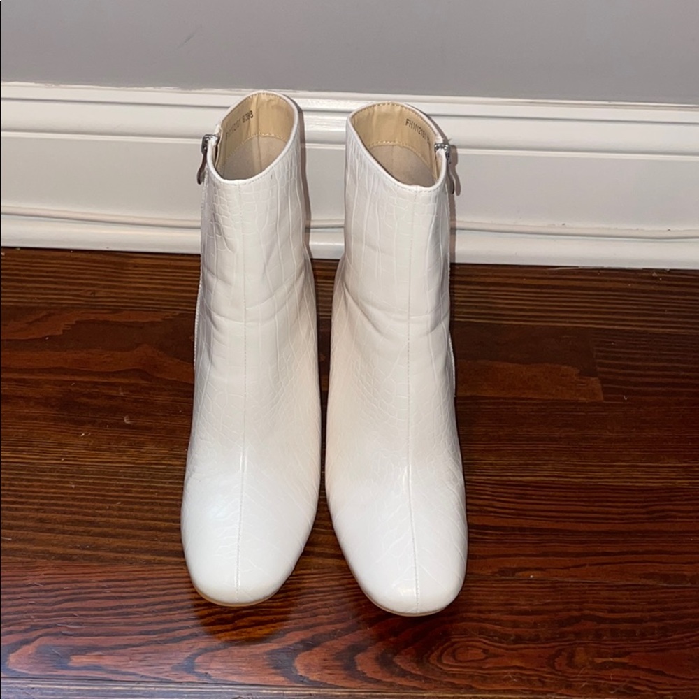 White faux leather boots